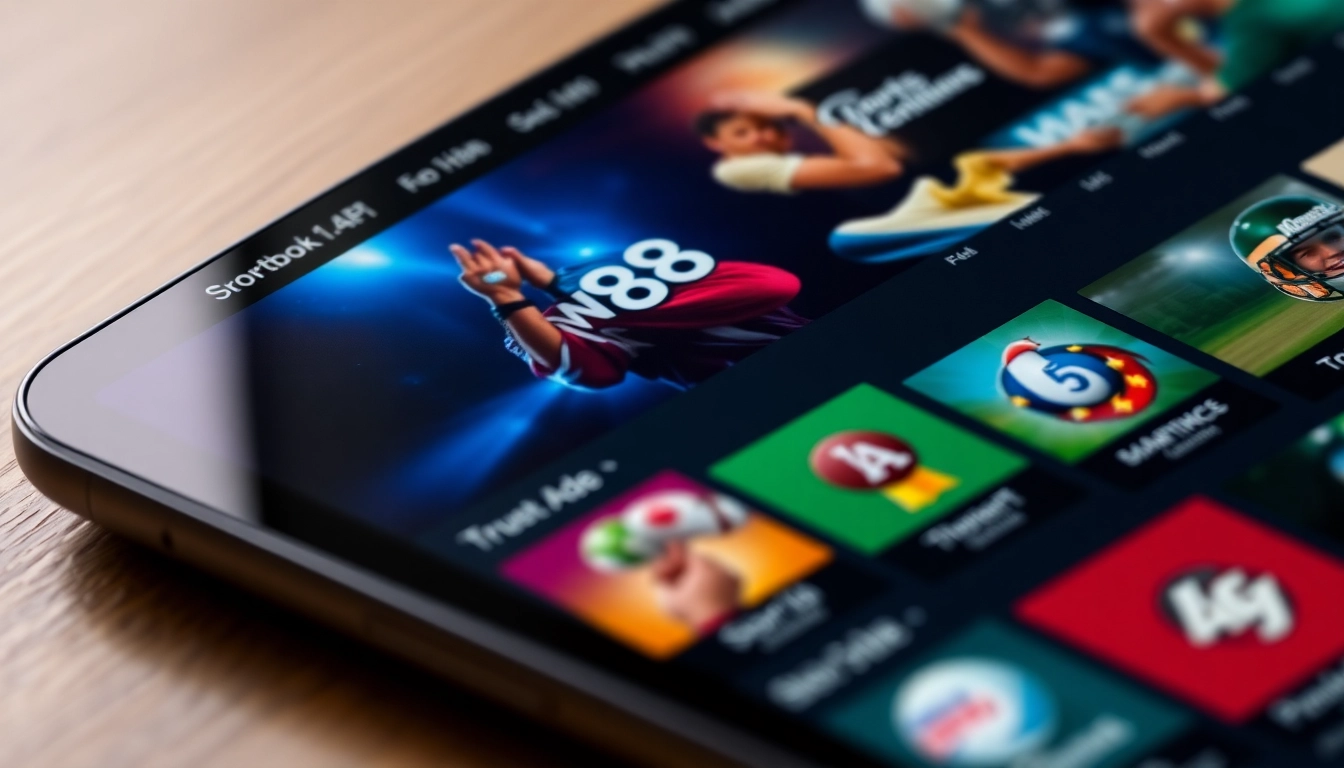 W88 sportsbook platform displaying live betting options and popular sports on a digital screen, emphasizing user engagement and online betting experience.