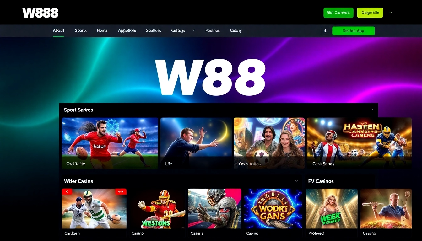 Engaging W88 online casino homepage with vibrant graphics and user-friendly navigation
