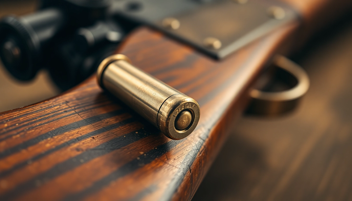 Detailed shot of a 32WIN cartridge ready for hunting or shooting, emphasizing precision and vintage design for enthusiasts.