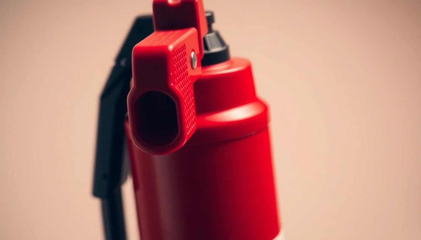 Pepper Spray being used in self-defense with a focused nozzle and safety lock, demonstrating quick accessibility and protection.
