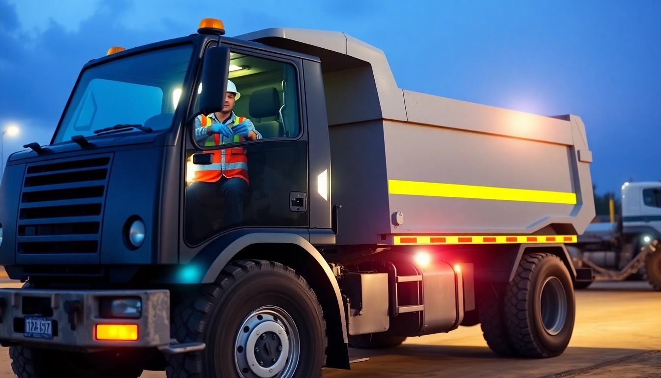 Dumper rental service showcasing a compact dumper truck ready for construction projects, highlighting ease of use.