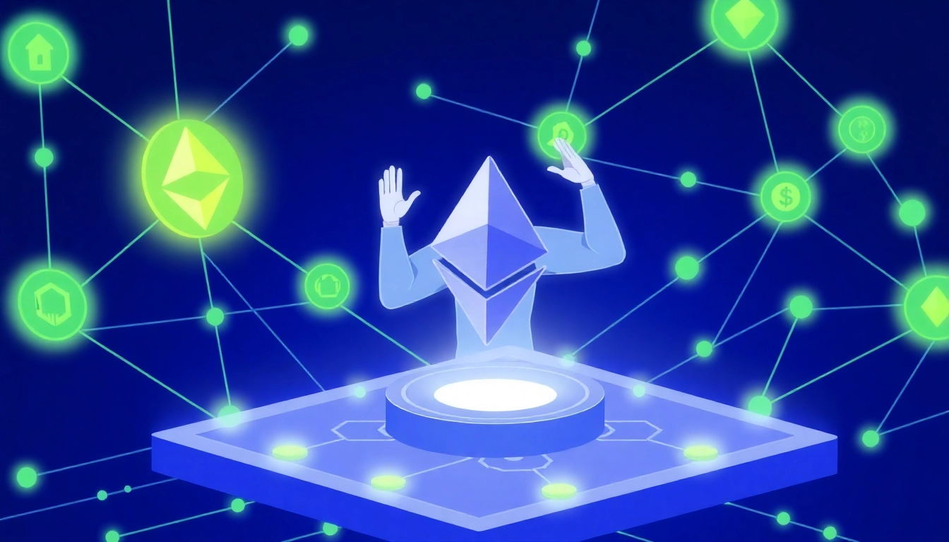 Secure staking ethereum process with a user connecting wallet to a DeFi platform for passive income, emphasizing safety and transparency.