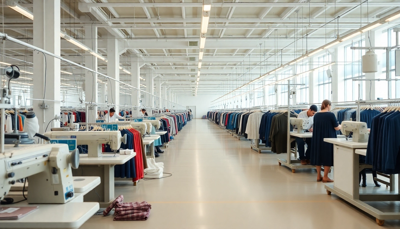 High-quality clothing manufacturers in Pakistan showcasing a modern factory with skilled workers and machinery for apparel production.