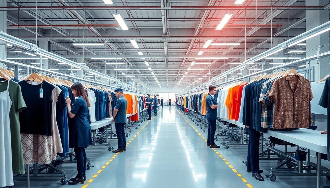 Clothing Manufacturers specializing in custom apparel production at a modern factory setting for seamless branding and quality assurance.