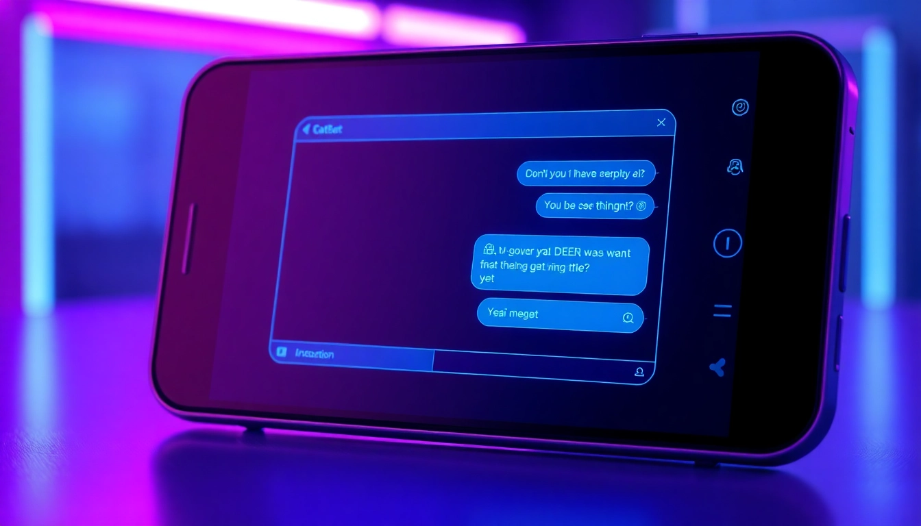 Futuristic AI chatbot interface with neon accents on a sleek device screen.