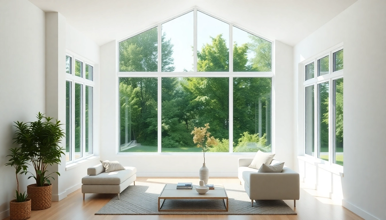 Bright living room with replacement windows near me; daylight floods in through large, energy-saving frames.