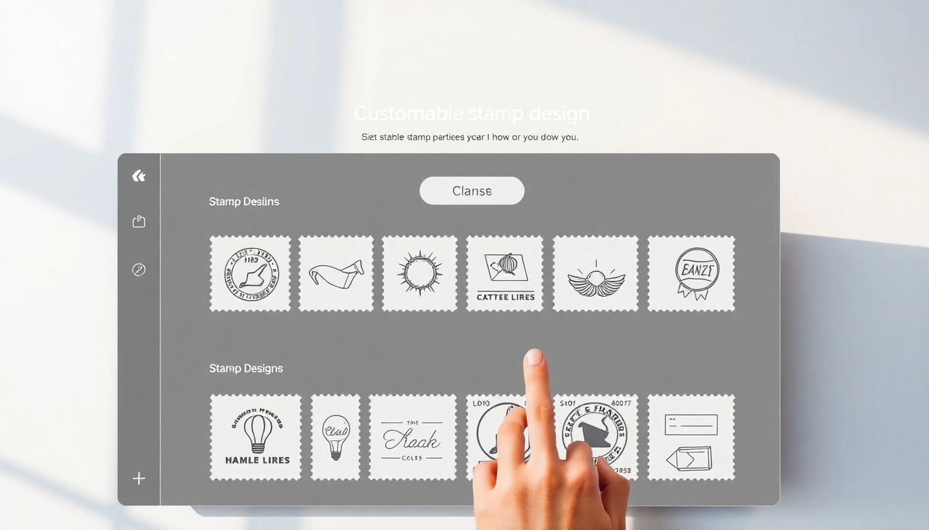 Create pieczątki online with an intuitive design tool, showcasing various customizable stamp options.