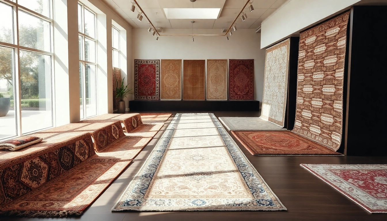 Tappeti a Milano showroom displaying a variety of handmade rugs with rich textures and vibrant