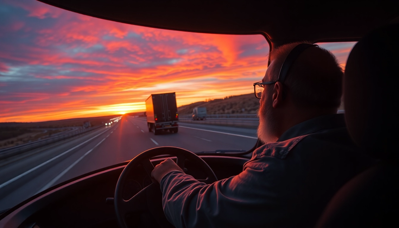 A confident truckers guiding their trucks through scenic routes during sunrise for clarity and