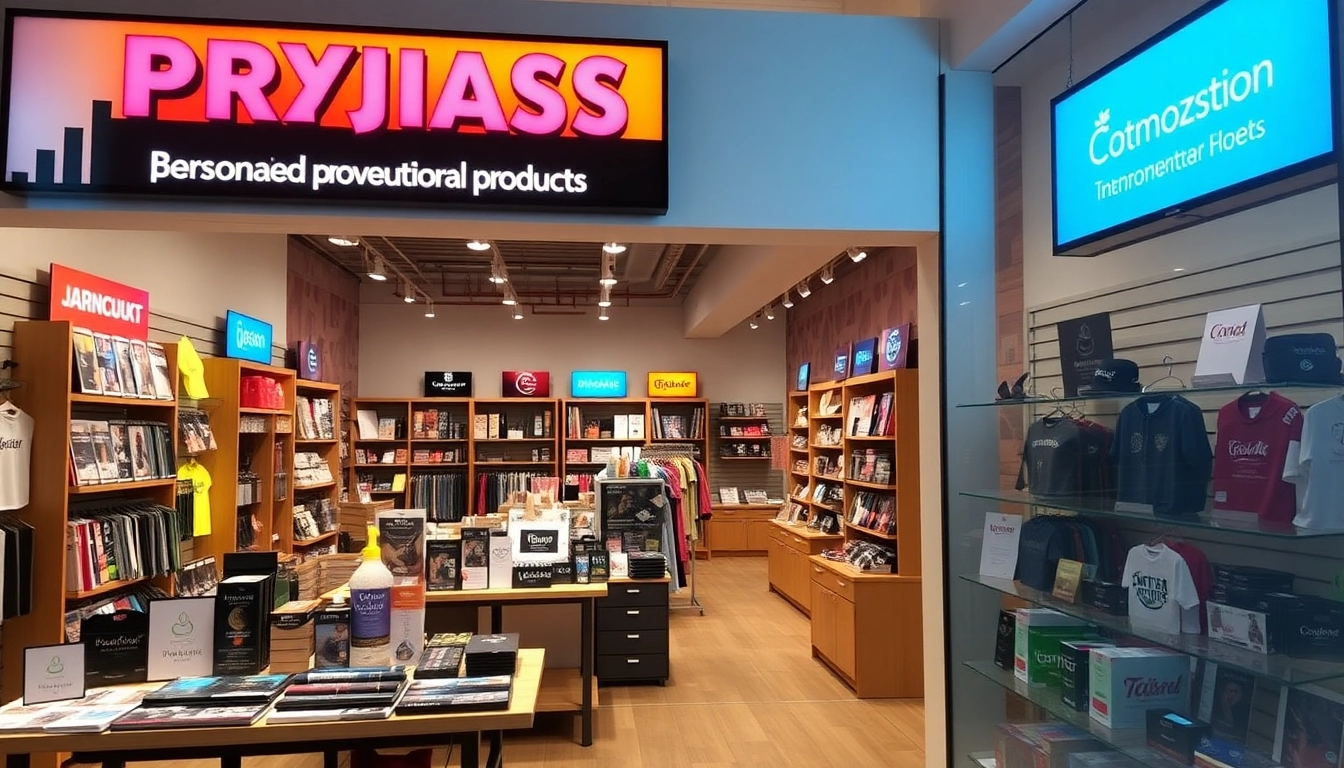 Promotional products in Louisville displayed on retail shelves to attract local businesses
