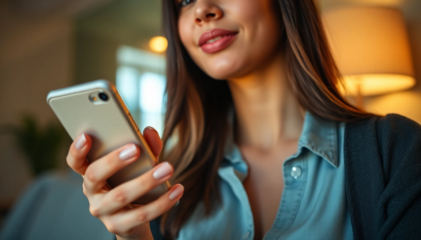 Young woman confidently sending plans cul nudes via smartphone, emphasizing safe and discreet