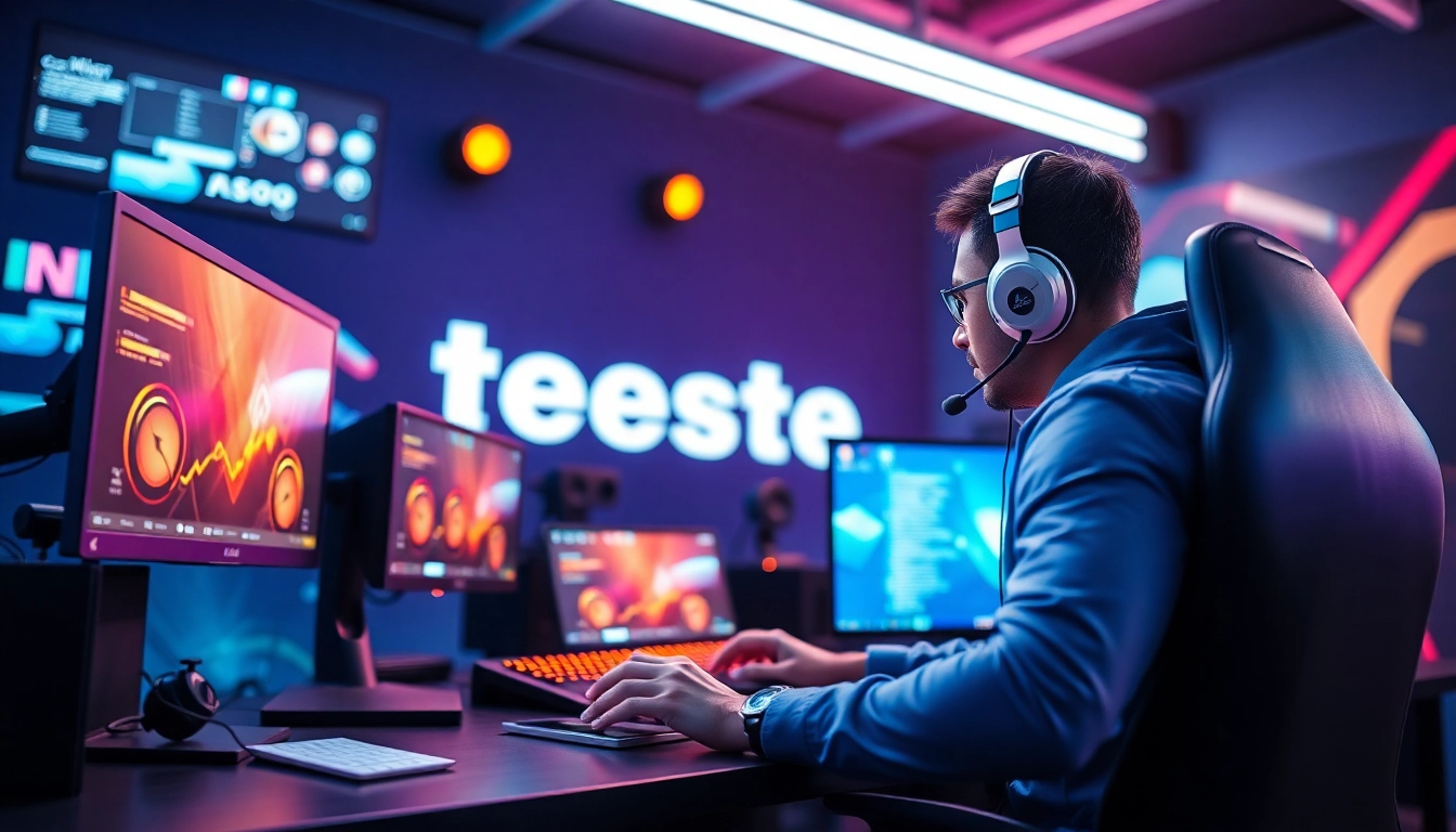 Professional technician performing a teste cs on high-tech equipment for optimal gaming performance