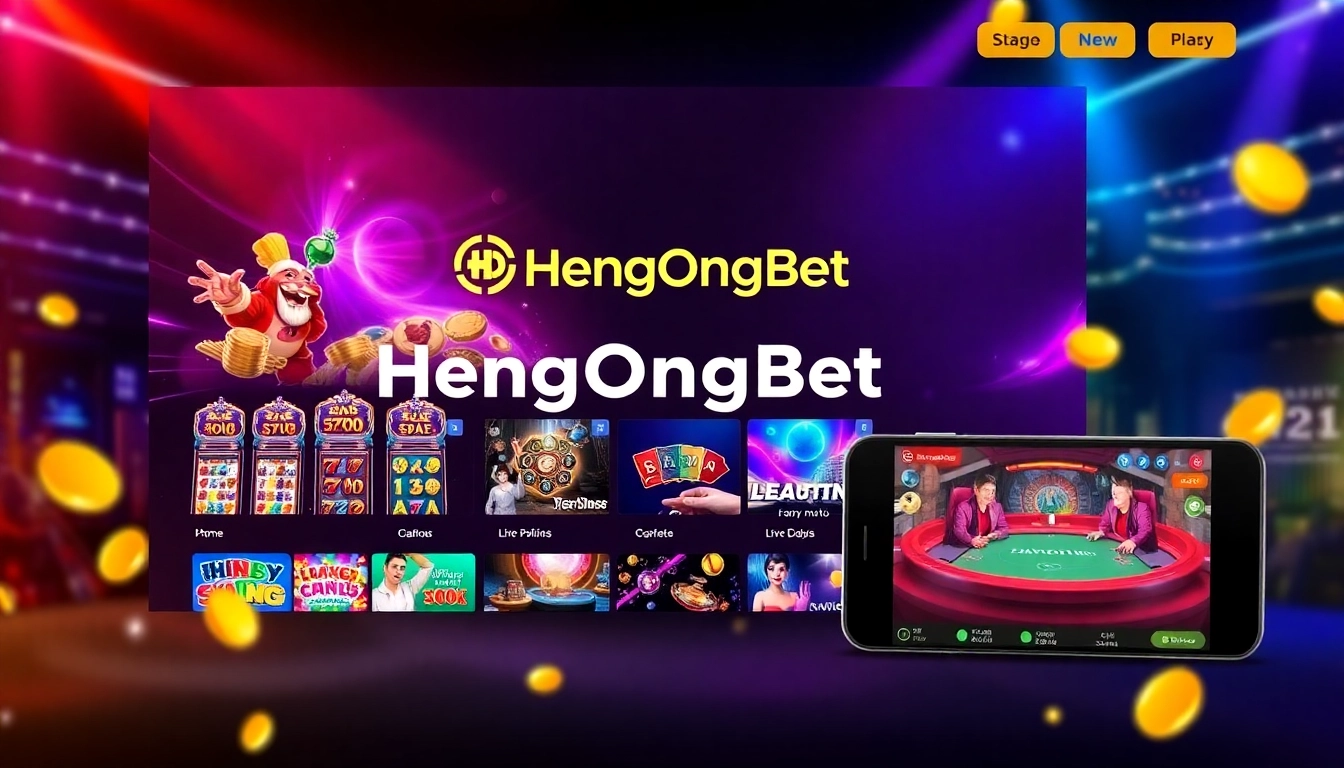 Hengongbet online casino brand logo displayed on mobile device with vibrant slot machine